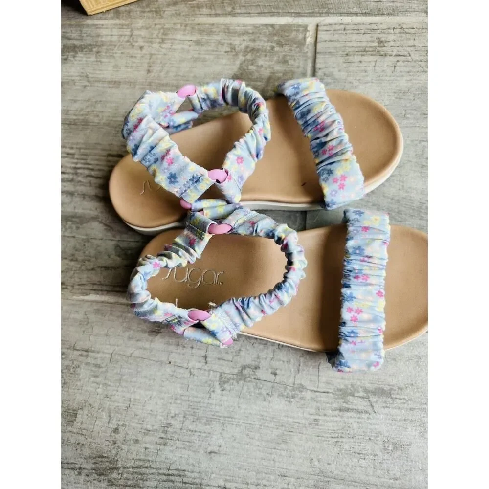 SUGAR Boutique Blue Floral Baby Toddler Girl Sandals Stretch Slip On Cute Size 6